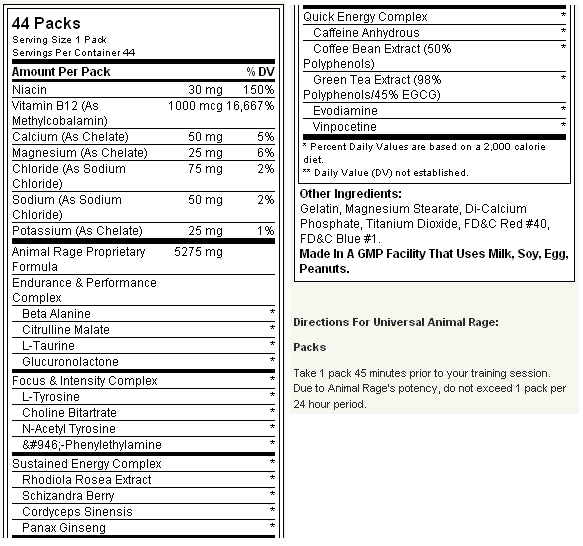 Animal Rage, Universal Nutrition, 44 packs