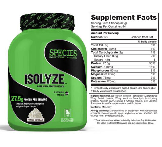 Isolyze, Species isolyze, Lowest price, Free shipping, On sale, Dave Palombo, bodybuilding, whey protein isolate,