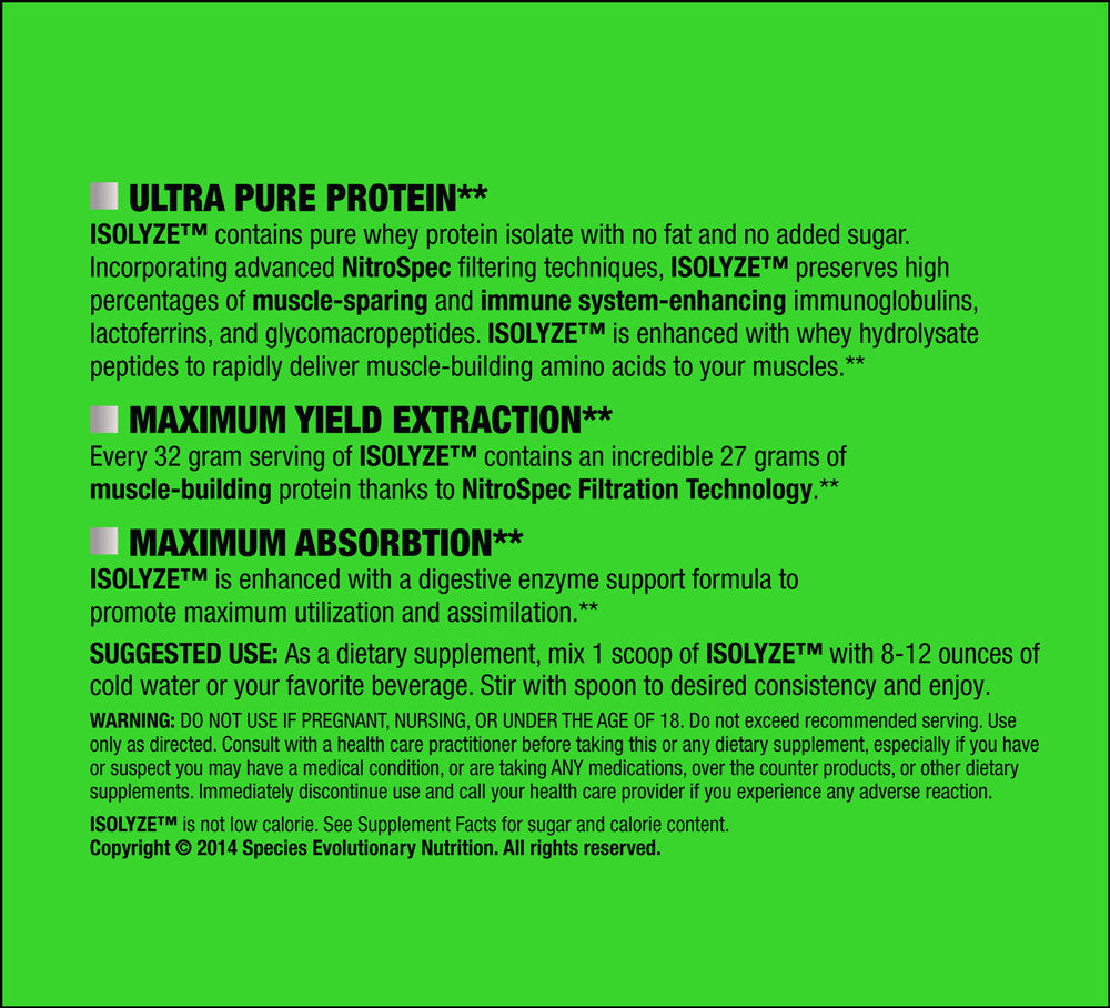 Isolyze, Species isolyze, Lowest price, Free shipping, On sale, Dave Palombo, bodybuilding, whey protein isolate,